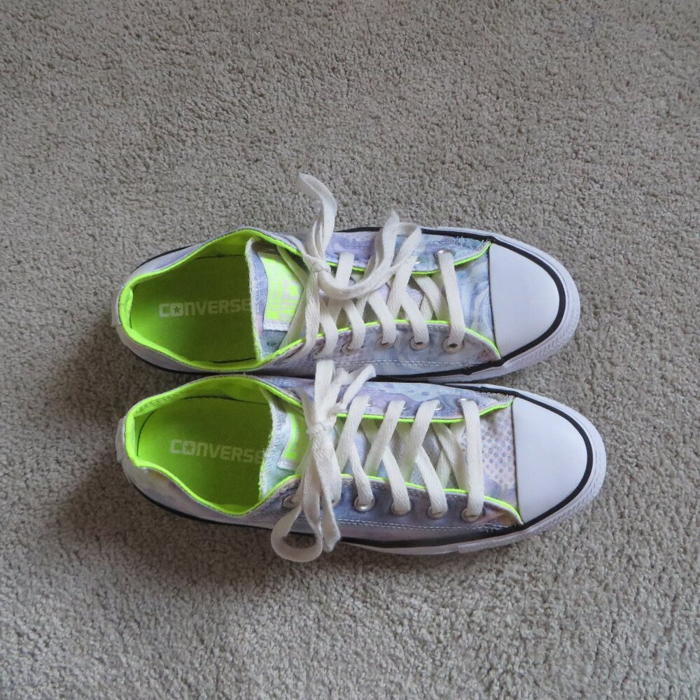 Converse Low Top Sneakers in White with Neon Lime Interior - Picture 5 of 10
